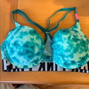 Teal pink racer back bra